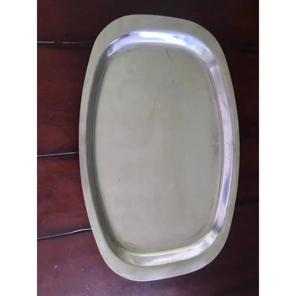 Vintage Gense Sweden 18/8 Stainless Carving Platter Wood Board MCM 19